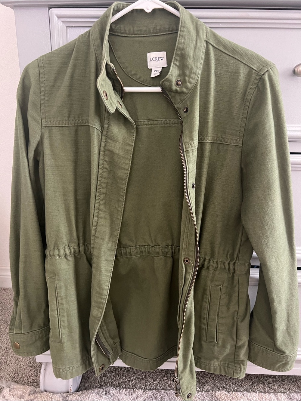 J. Crew Olive Green Utility Jacket with Drawstring Waist